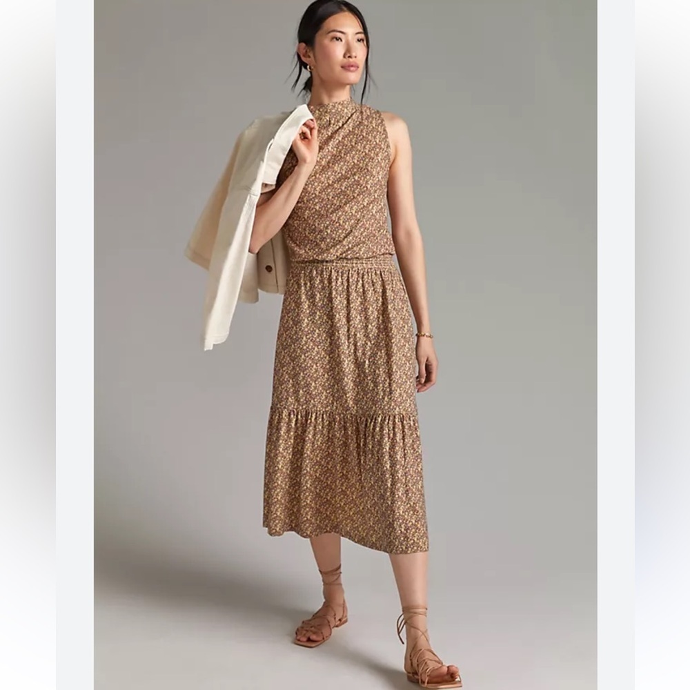 Anthropologie S Nation Ltd. Floral Brown Sleeveless Cotton Maxi Dress